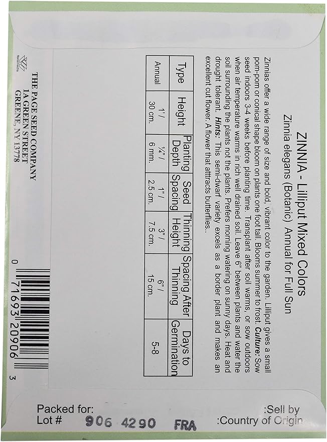 Black Duck Brand Set of Zinnia Lilliput Flower Seed Packets! Flower Seeds in Bulk - Great for Creating The Garden of Your Dreams! (25, Zinnia - Lilliput)