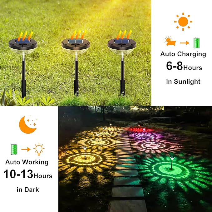 Nupostai Bright Solar Pathway Lights 8 Pack,Color Changing+Warm White LED Path Lights Outdoor,IP67 Waterproof, Solar Powered Garden Lights for Walkway Yard Backyard Lawn Landscape Decorative