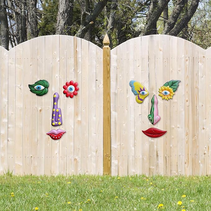 Tree Faces Decor Outdoor,Funny Tree Faces Sculpture,Colorful Fence Decorations Outdoor,Suitable for Yard and Garden Art Decor(Colorful Leaves&Colorful Butterfly)