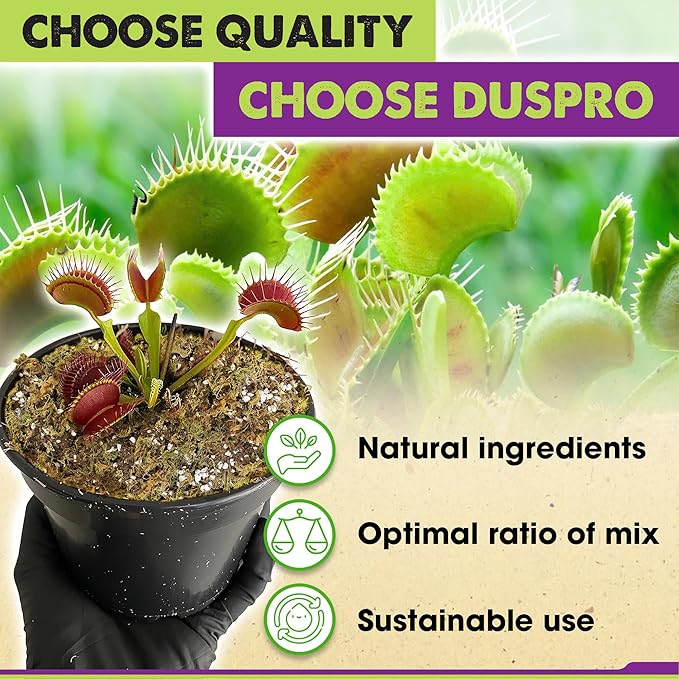 DUSPRO Carnivorous Plant Soil Mix 1.5QT-Include Forest Moss, Peat Moss, Perlite Potting Mix for Carnivorous Plants, Carnivorous Plants, Pitcher Plant, Butterworts, Sundews - Carnivorous Plant Food