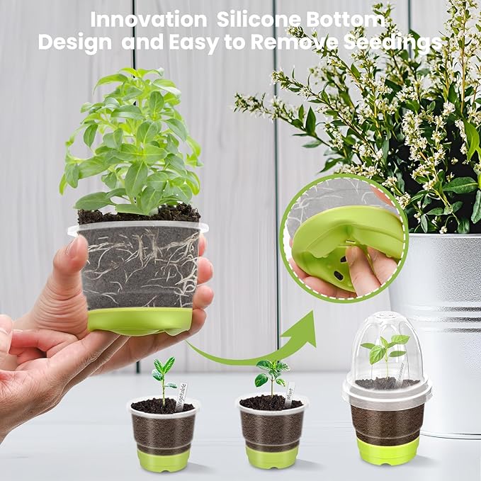 Clear Nursery Pots for Plants with Lid,30 Packs Seed Starting Pots 4 inch Plastic Plant Pot Seedling Pots with Drainage Holes Plant Nursery Pots Seed Starting Pot Silicone Base