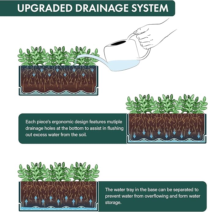 D'vine Dev 12 Inch Window Box Planter, Rectangle Plastic Herb Planter with Drainage Holes and Saucer, Indoor Succulent Cactus Vegetable Pot for Windowsill, Garden Balcony, Green, Set of 2, 76-X-C-2