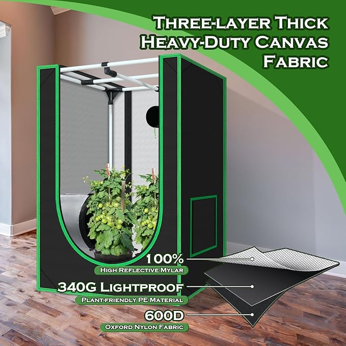 2x2 Grow Tent, 24"x24"x36" 600D Mylar Hydroponic Growing Tents for Plants Inside Reflective Grow Tent Growing Room Hydroponic System