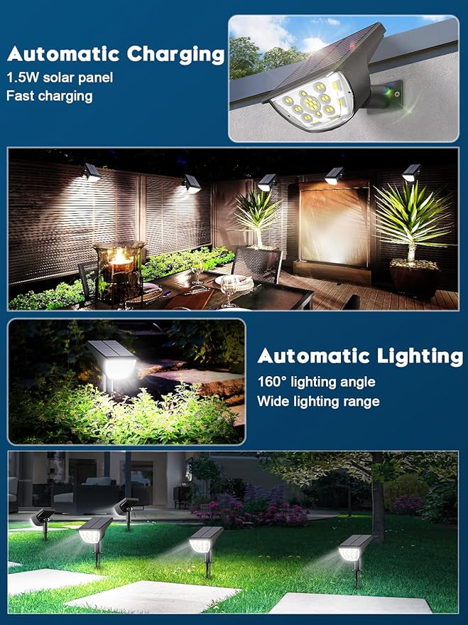 Solar Spot Lights Outdoor Solar Lights Outdoor Waterproof IP65 Solar Powered Outdoor Lights, Solar Landscape Spotlights Outdoor Solar Lights (White, 6 Packs)