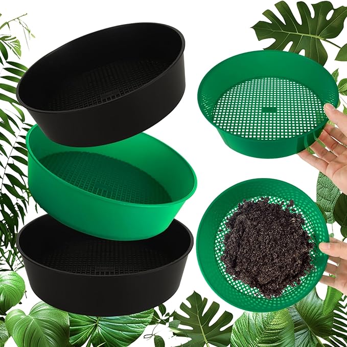 8PCS Soil Sifter for Gardening Plastic Soil Sifting Pan Round Sifter for Rocks Set Soil Sieve Sifter, Soil Sifting Pan Rock Garden Sieve Soil Sifter for Small Gravel, Soil, Sand