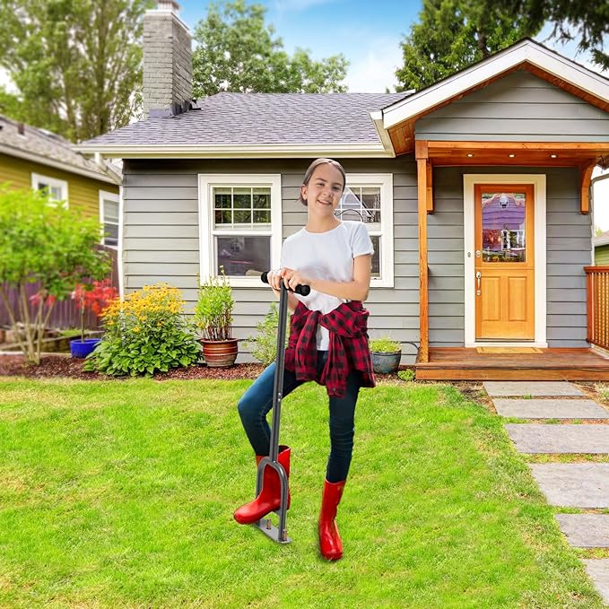 Dolibest Lawn Coring Aerator, Manual Lawn Aerator, 3 Stainless Steel Corer Plug Aerator with Soft Rubber Grip, Pre-Assembled Manual Grass Aerating Tool & Cleaning Hand Tool for Improving Lawn Health