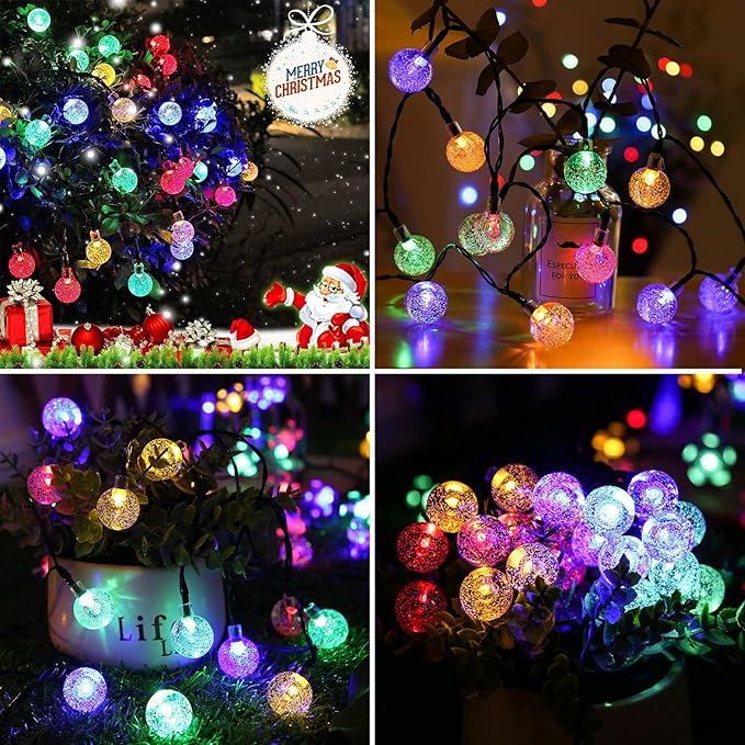 Solar String Lights Outdoor 2 Pack 200 Led 80FT Multi-Color Crystal Globe Lights with 8 Lighting Modes, Waterproof Solar Powered Patio Lights for Garden Yard Porch Wedding Party Decoration