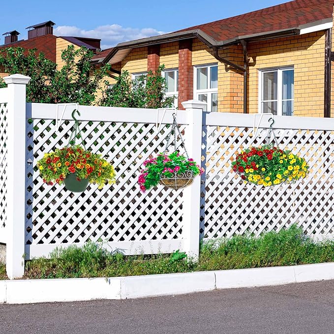 Zacool Vinyl Fence Hooks-4 Pack 5 x 10 Inches Heavy Duty White Patio Hooks Coated Steel Fence Hangers for Hanging Plants Bird Feeders,Lights,Basket,Pool Tools