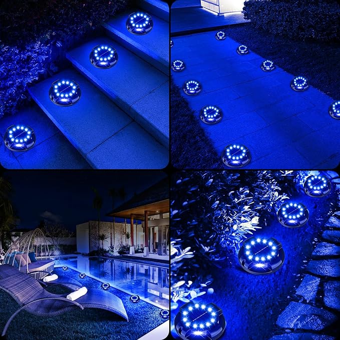 Solar Pathway Lights Outdoor 12 Packs, Bright Blue 16 LEDs Solar Ground Lights Walkway Lights with Side Light, Waterproof Solar Deck Light for Yard Walkway Garden Poolside Driveway Decorations