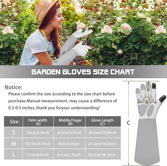 Long-Gardening-Gloves for Women/Men - Thorn Proof Rose Pruning Gloves Heavy Duty Gauntlet-L
