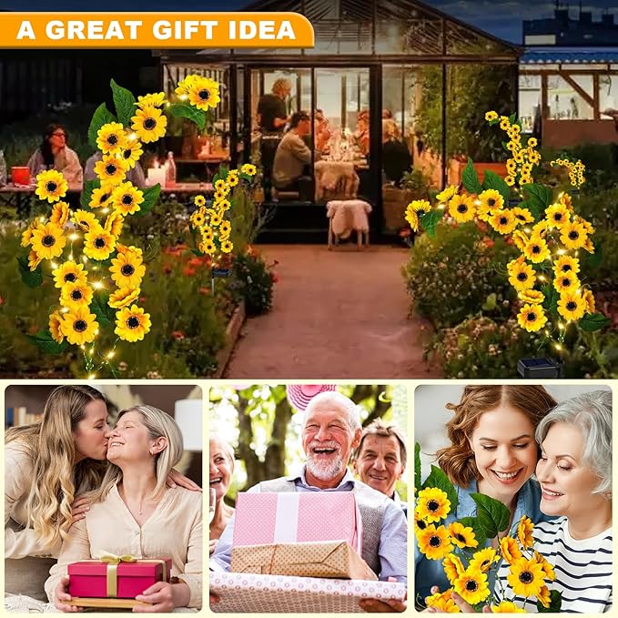 Solar Garden Lights Outdoor, 2 Pack New Sunflower Light for Outside, Solar Willow Vine Light with 46 LED Sunflowers, Waterproof Decor for Yard, Patio, Pathway, Gardening Gifts (2Pack Sunflower)