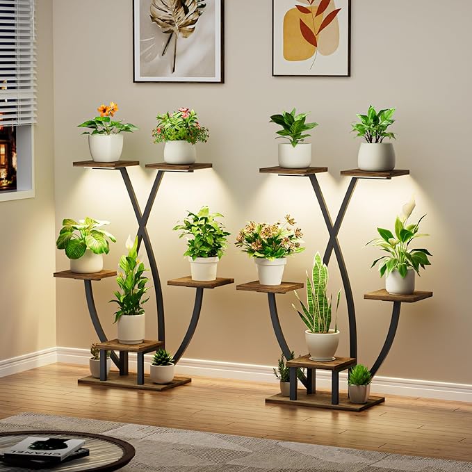Plant Stand Indoor with Grow Light - 2 Pack Metal Plant Shelf, 6 Tiered Corner Plant Stand for Multiple Plants Display Rack Holder, Flower Stand for Indoor Plants, Balcony, Patio, Living Room, Garden