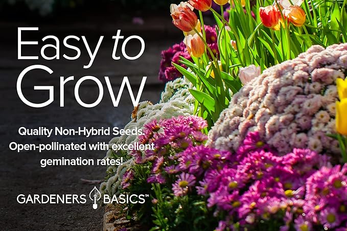 Gardeners Basics, Flower Garden Seeds for Planting Outdoors Flower Seeds (5 Variety Pack) Daisy, Marigold, Cosmos, Sunflower, Zinnia Varieties for Bees, Pollinators Wildflower Seed