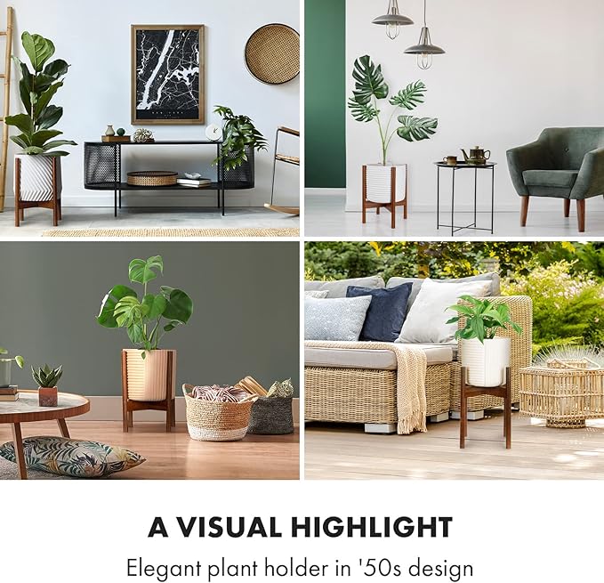 Fox & Fern Large Adjustable Plant Stand Indoor — 11 to 15 Inch Mid Century Bamboo Plant Stand; Plug In Design; Easy to Assemble; Two Height Options - For 11, 12, 13, 14 & 15 Inch Pots (Not Included)