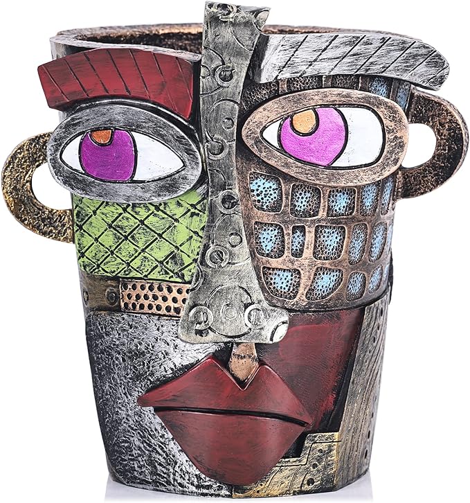 LCCCK Colorful Face Planter Funky Head Planters for Indoor Plants, Succulent Pots with Drainage for Home Unique Decor, Large Abstract Flower Pots for Indoor Outdoor Garden Cute Plant Decor