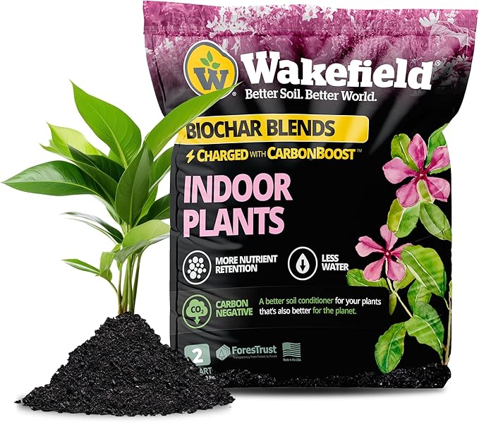 Wakefield Premium Biochar Indoor Plant Potting Mix with CarbonBoost – Professional Grade Soil for Houseplants & Indoor Plants – Organic Compost Potting Soil with Pine Bark and Worm Casting – 2 Quart