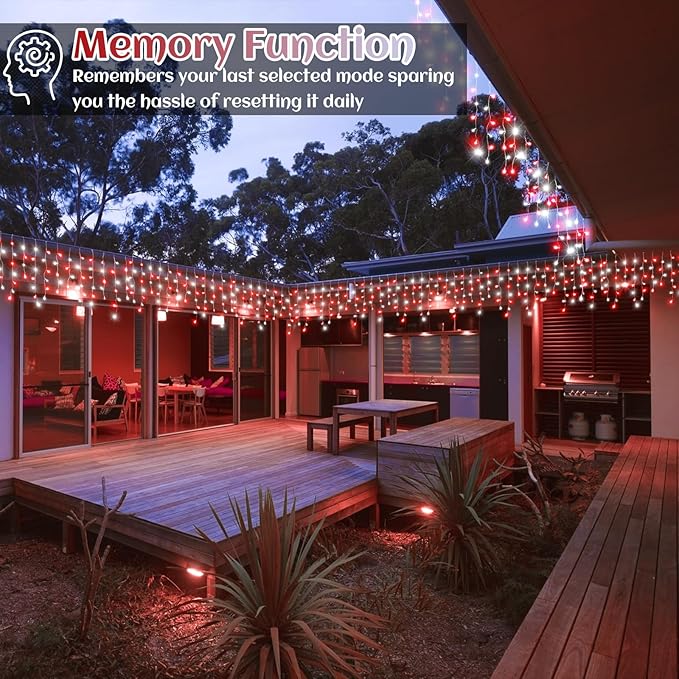 66ft Icicle Lights for Outside, Red and White Christmas Lights Outdoor Indoor, 640 LED Twinkle String Light with 120 Drops Short Curtain Light for Thanksgiving Room Home Wall Bedroom Window Decoration