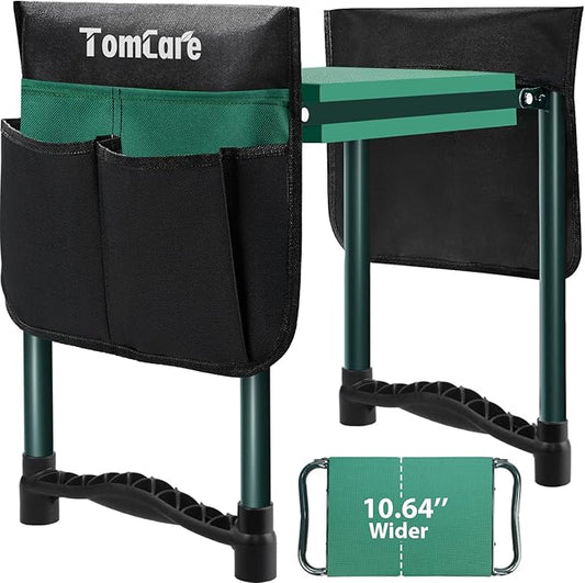 TomCare Garden Kneeler and Seat 10.64” Wider Larger Soft Kneeling Pad Garden Bench with 2 Large Tool Pouches Heavy Duty Garden Stool Foldable Garden Tools Gardening Gifts for Women Men Gardeners