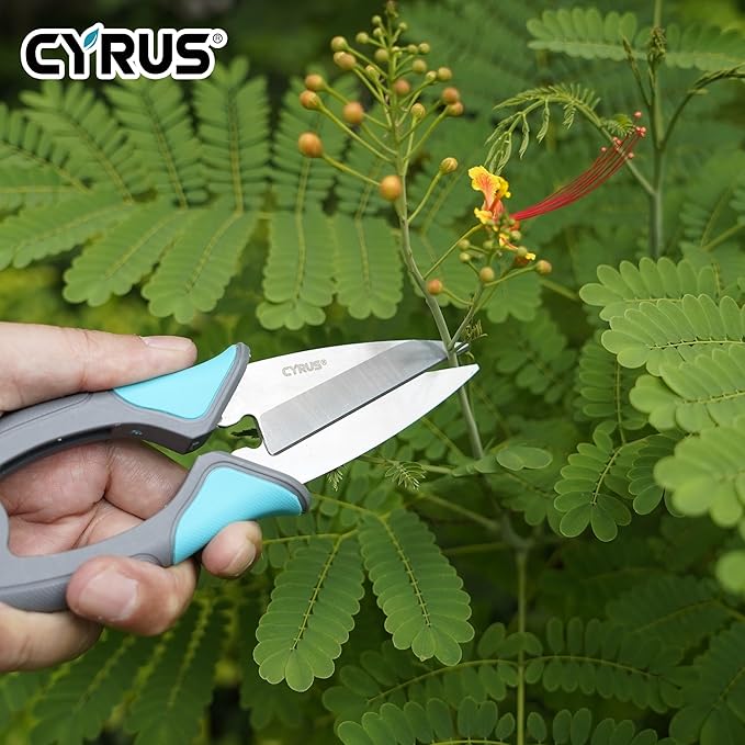 CYRUS Herb Scissors Garden Herb Shear,Sharp Blades with Safety Lock, Blue Gray