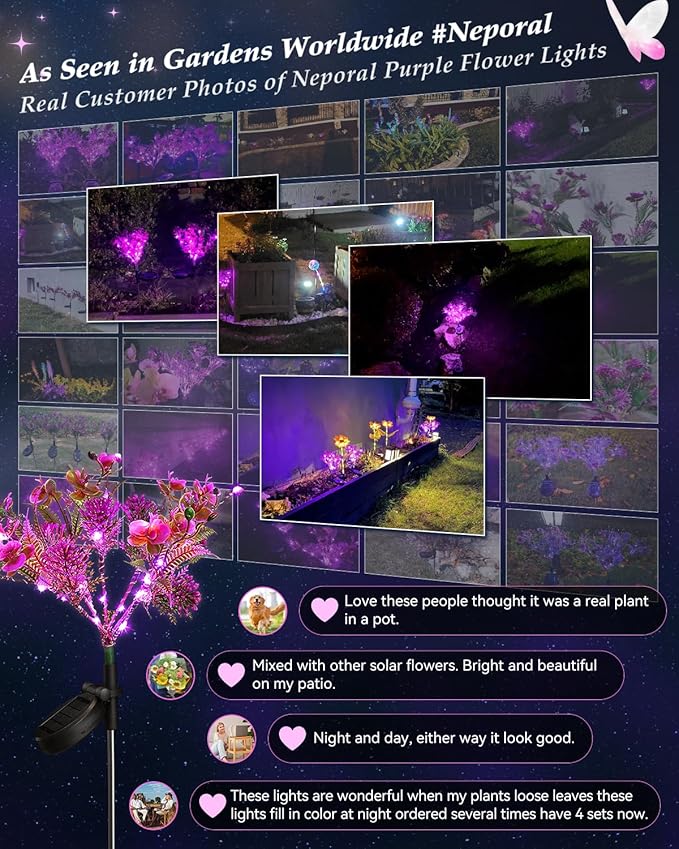 Neporal Solar Garden Lights, 6PK Purple Phalaenopsis Solar Flowers Outdoor Waterproof, Solar Lights Decorative for Garden,Yard Decor, Outdoor Decor