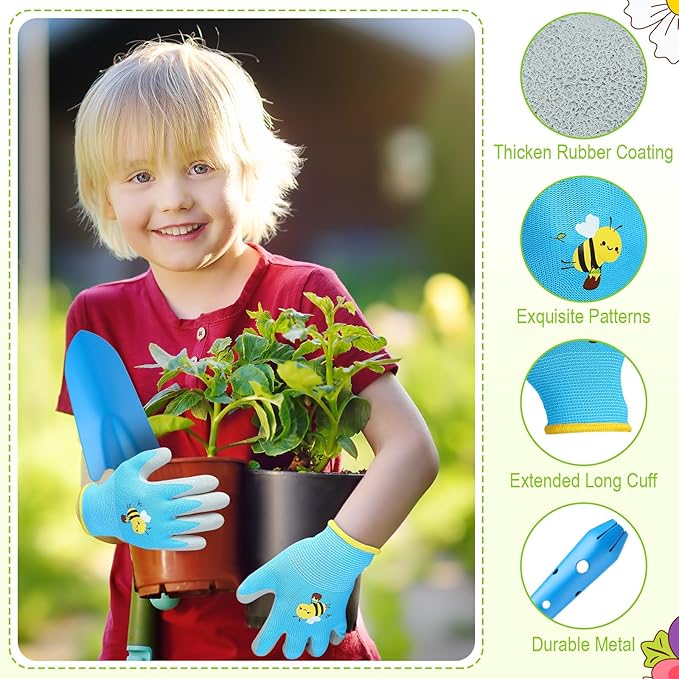 Gisafai 24 Pcs Mini Colorful Metal Hand Shovel and Glove Set Shovel Spade Gloves Digging Trowel Set Kids Gardening Gloves 12 Pcs 11 x 3 Inch