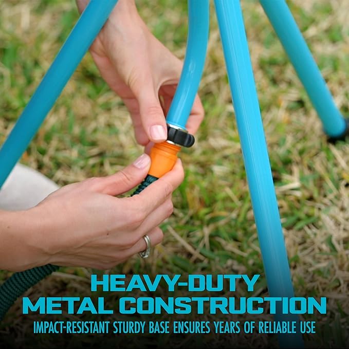 Aqua Joe AJ-6PSTB-MAX HD Sprinkler & Mister W/Metal Tripod Base, 6 Patterns, 4100 Sq. Ft. Coverage, Blue