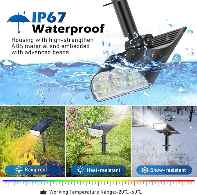 Solar Lights Outdoor, 5 Working Modes Solar Powered Spotlights for Yard, Waterproof Outside Solar Landscape Lights with 3 Color Temperatures, Bright LED Outdoor Lights for Garden Tree Pathway, 8-Pack