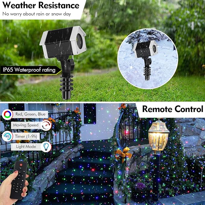 Christmas Laser Lights, Outdoor Garden Laser Lights Star Projector with Moving Firefly for Outdoor, Indoor, Christmas, Holiday (Red Green Blue)