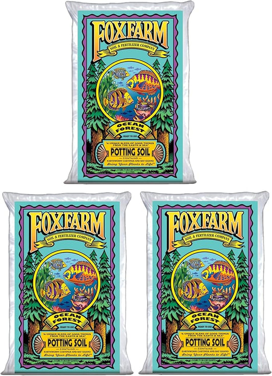 FoxFarm Ocean Forest Potting Soil, 1.5cu ft (Pack of 3) - Light, Aerated Texture, Designed for All Container Plants - pH Adjusted for Optimal Nutrient Uptake, Effectively Retains Moisture