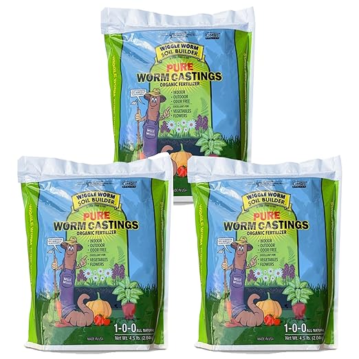 100% Pure Organic Worm Castings Fertilizer, 4.5-Pounds (3 Pack) - Improves Soil Fertility and Aeration for Houseplants, Vegetables, Gardens, and More – OMRI-Listed and Mineral-Dense