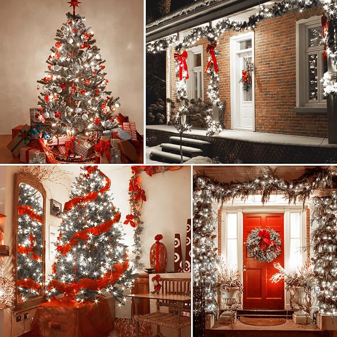 1000 LED 328ft 8 Modes with Timer Christmas String Lights IP55 Outdoor Waterproof UL Certificated Indoor Fairy Lights Garden Patio Wedding Christma Trees Parties Decoration White Light