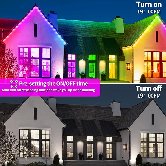 Permanent Outdoor Light,100ft RGB Eave Lights with App Control Remote,IP67 Waterproof LED Lights,Music Sync Outside Light for Christmas,Halloween,Garden,House Decorations