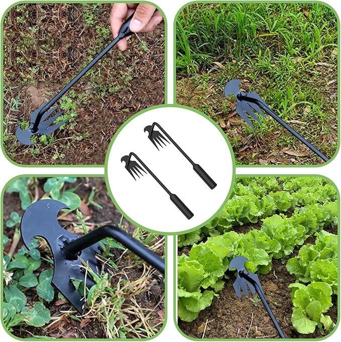 2 Pcs Weed Puller Tool – 15.7” Portable Garden Weeder, 4 Teeth Manganese Steel Forged Hand Tool for Uprooting Weeds, Ideal for Gardening & Backyard Vegetable Planting