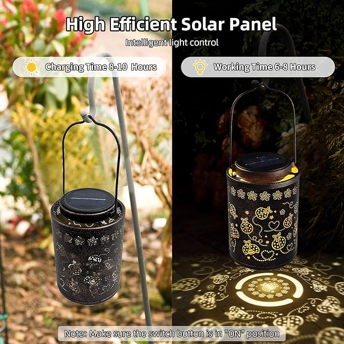 Solar Lanterns Outdoor Waterproof Ladybug Garden Decor, Hanging Metal Lights for Yard, Patio, Backyard, Porch, Fence, Ideal Gift for Women, Mom, Grandma, Birthday & Mother’s Day