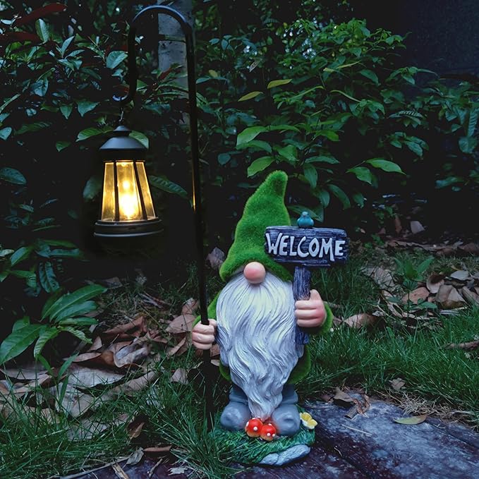 JOYBEE Garden Statues Gnomes with Solar Lantern Outdoor Decor-Gnomes Solar Figurines Lights Decorations for Patio Yard Lawn Ornaments-Gifts for Birthday Easter Housewarming