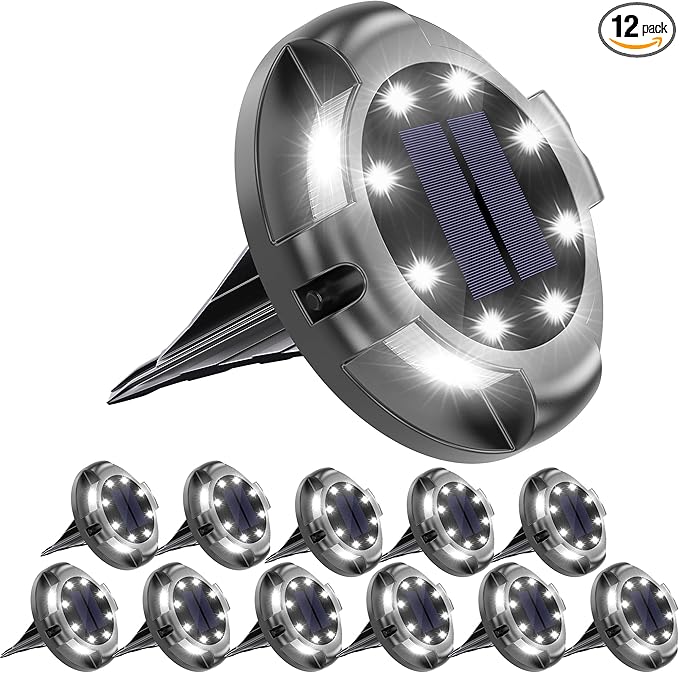 Biling Solar Outdoor Lights - 12 Pack, Bright Uplight Sidelight, Waterproof Deck Lights for Yard, Walkway, Garden, Poolside (White)