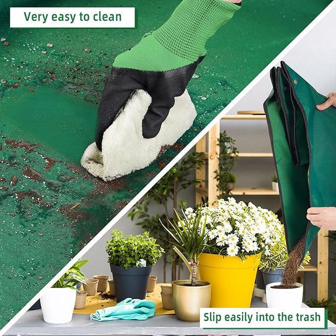 Extra Large Repotting Mat for Indoor Plant Transplanting and Mess Control, 43" X 29" Thickened Waterproof , Foldable and Easy to Clean Gardening Work Mat & Succulent Plant Mat Green