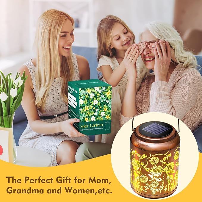 Hyrion Sunflower Solar Lanterns Outdoor Waterproof Metal Hanging Lights, Garden Decor Gifts for Women, Mom, Grandma Solar Decorations for Yard, Patio, Backyard, Porch, Lawn, Walkway, Tabletop