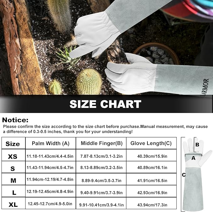 Long-Gardening-Gloves Women/Men-Thorn proof Rose Pruning Heavy Duty Gauntlet-M