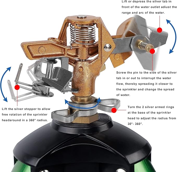 Biswing Impact Sprinkler Head on Tripod Base, Heavy Duty Lawn Sprinkler, 360 Degree Large Area Irrigation, Brass Sprinkler Nozzle & Solid Alloy Metal Extension Legs Flip Locks, 1 Pack