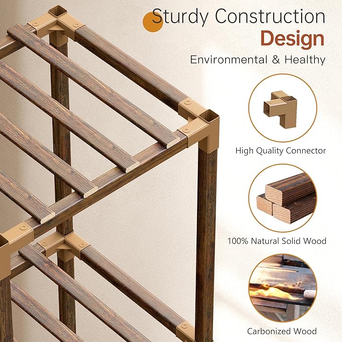 EnHomee Plant Stand Indoor Large Plant Stands Outdoor 5 Tiers Wood Tiered Plants Shelf for Multiple Plants with 8 Potted 34.3" W x 11.8" D x 47.2" H