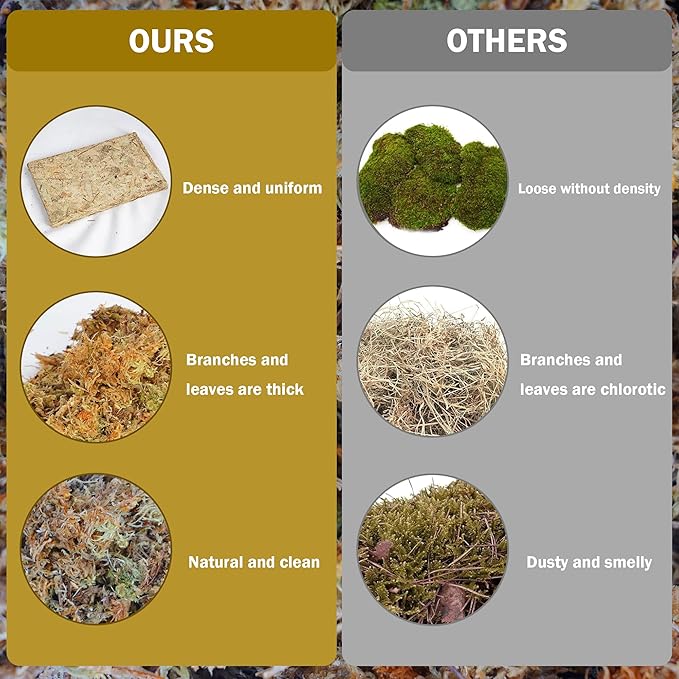 Hourleey 5.3 oz Sphagnum Moss for Plants, Premium Natural Long Fibered Dried Moss Potting, Sphagnum Peat Moss Bulk for Orchids Succulent Carnivorous Potted Plant Reptiles Medium Sarracenia