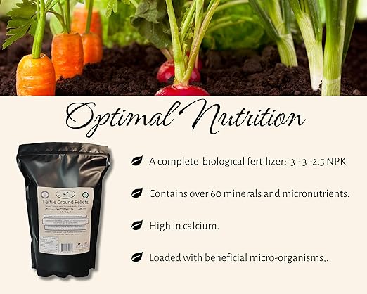 Soil Conditioner and Fertilizer Pellets, Fertile Ground. 3-3-3 NPK. Rabbit Manure with Worm Castings and Chicken Manure. 3.5lb Bag.