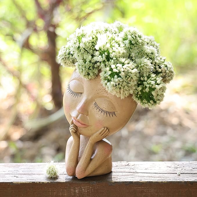 AIMEBBY Face Planter Pot - Face Flower Pots for Indoor and Outdoor Plants - Resin Head Planter Pots with Drainage Hole (X-Large Size)