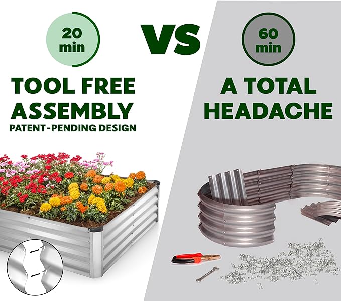 Galvanized Raised Garden Beds Outdoor // 8×4×1 ft (2-Pack) Planter Raised Beds for Gardening, Vegetables, Flowers // Large Metal Garden Box (Silver) // Patented Tool-Free Design