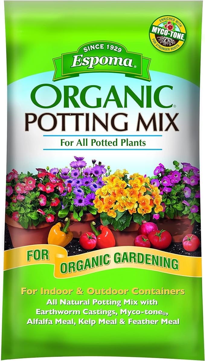 Espoma Organic Potting Soil Mix - All Natural Potting Mix For All Indoor & Outdoor Containers Including Herbs & Vegetables. For Organic Gardening, 1 Cubic Foot. bag. Pack of 1