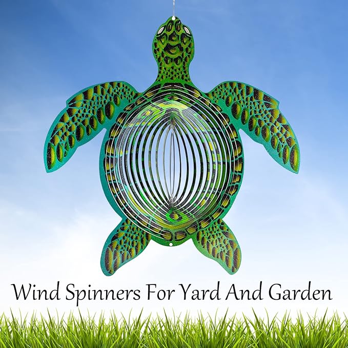 Turtle Ornament Wind Spinners for Yard and Garden, Metal Ornaments for Garden Décor, Outdoor Wind Spinner, Turtle Gifts for Turtle Lovers, Outdoor Garden Decoration, 12 inch Wall Décor by ISEO