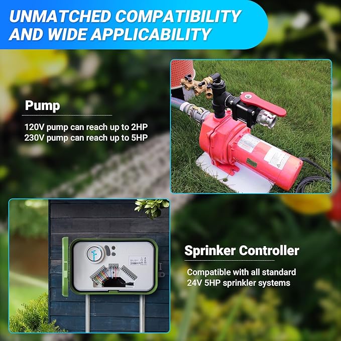 Briidea Irrigation Pump Start Sprinkler Relay, Waterproof Box, 2-Pole AC Contactor, 40A 24V Coil, Compatible with Pumps Up to 5HP
