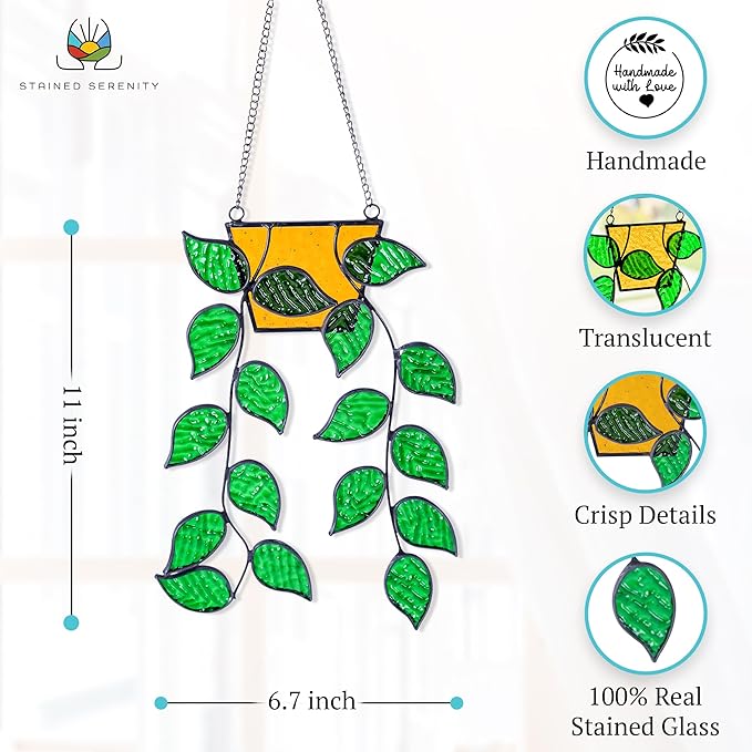 Stained Glass Window Hanging 17 Leaf Plant Stain Glass Window Hanging Real Stained Glass Hanging Hanging Stained Glass for Windows Stained Glass suncatchers Stained Glass Plant Stained Glass