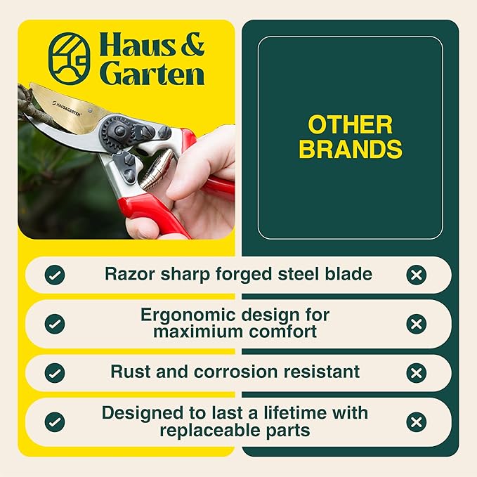 Haus & Garten EnduroPRO Ergonomic Bypass Pruners - Professional Titanium Garden Shears - Heavy Duty Hand Pruning Scissor, Tree Trimmer, Gardening Tool, Branch, Hedge, Rose, Shrub & Bush Clippers
